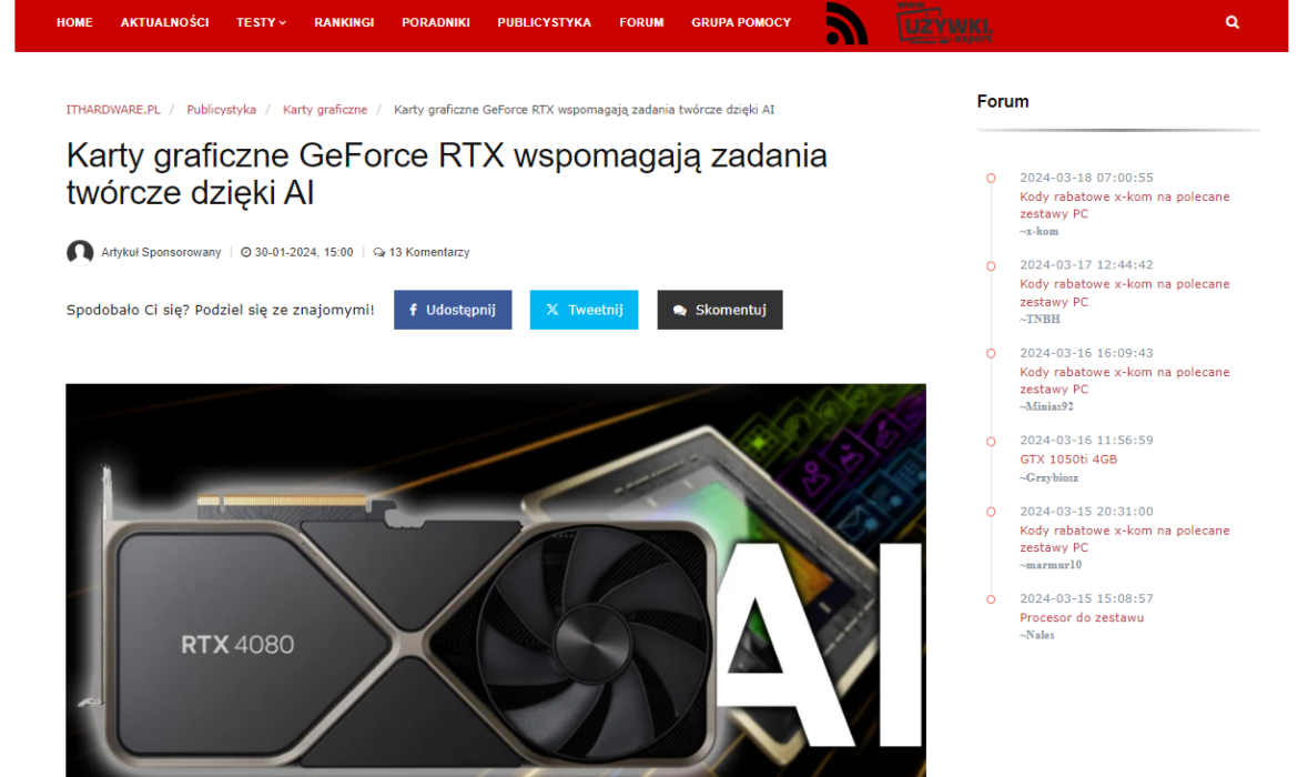 Karty graficzne GeForce RTX akcelerują aplikacje wykorzystujące sztuczną inteligencję